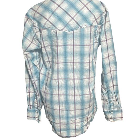 Wrangler, Medium, Blue/Maroon, Pearl Snap Western Shirt. M1 - Picture 10 of 13